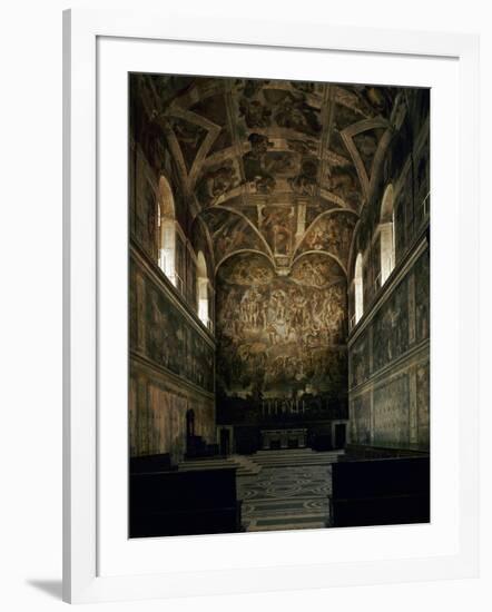 View of the Sistine Chapel Showing the Last Judgement and Part of the Ceiling (Before Restoration)-Michelangelo Buonarroti-Framed Giclee Print