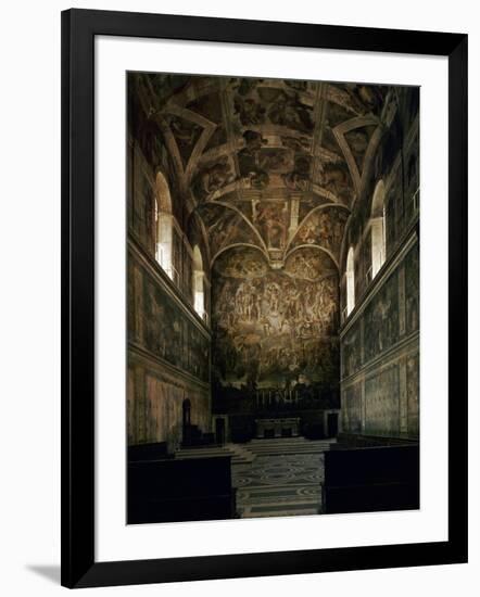 View of the Sistine Chapel Showing the Last Judgement and Part of the Ceiling (Before Restoration)-Michelangelo Buonarroti-Framed Premium Giclee Print