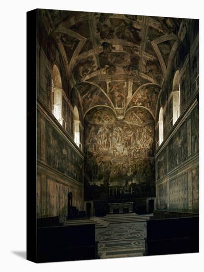 View of the Sistine Chapel Showing the Last Judgement and Part of the Ceiling (Before Restoration)-Michelangelo Buonarroti-Stretched Canvas