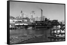 View of the Skyline - Tacoma, WA-Lantern Press-Framed Stretched Canvas