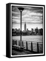 View of the Skyscrapers of Manhattan with the Empire State Building a Jetty in Brooklyn at Sunset-Philippe Hugonnard-Framed Stretched Canvas