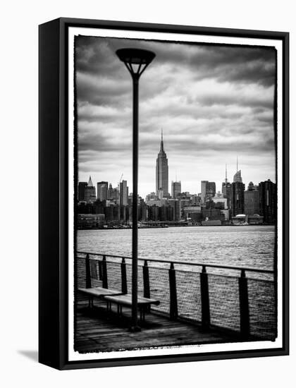 View of the Skyscrapers of Manhattan with the Empire State Building a Jetty in Brooklyn at Sunset-Philippe Hugonnard-Framed Stretched Canvas