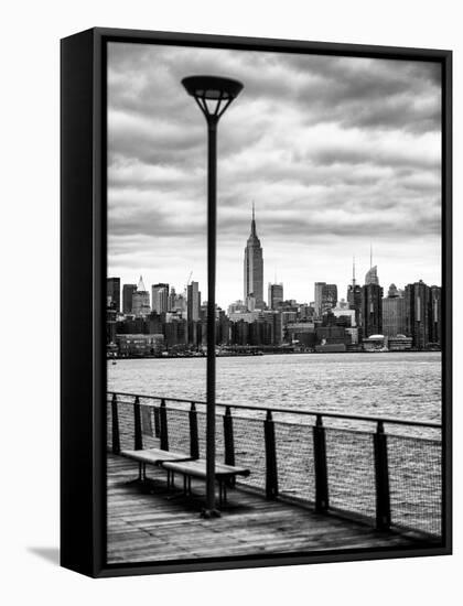 View of the Skyscrapers of Manhattan with the Empire State Building a Jetty in Brooklyn at Sunset-Philippe Hugonnard-Framed Stretched Canvas