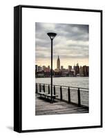 View of the Skyscrapers of Manhattan with the Empire State Building a Jetty in Brooklyn at Sunset-Philippe Hugonnard-Framed Stretched Canvas