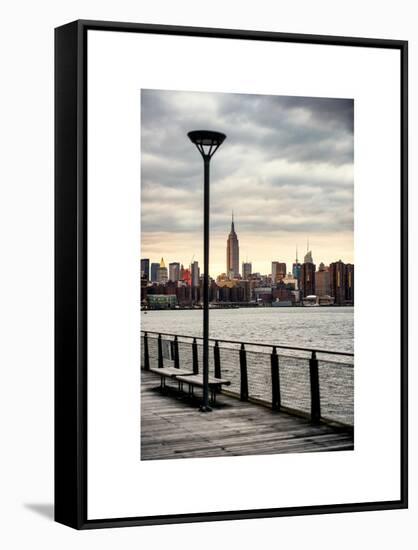 View of the Skyscrapers of Manhattan with the Empire State Building a Jetty in Brooklyn at Sunset-Philippe Hugonnard-Framed Stretched Canvas