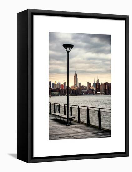 View of the Skyscrapers of Manhattan with the Empire State Building a Jetty in Brooklyn at Sunset-Philippe Hugonnard-Framed Stretched Canvas