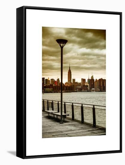 View of the Skyscrapers of Manhattan with the Empire State Building a Jetty in Brooklyn at Sunset-Philippe Hugonnard-Framed Stretched Canvas