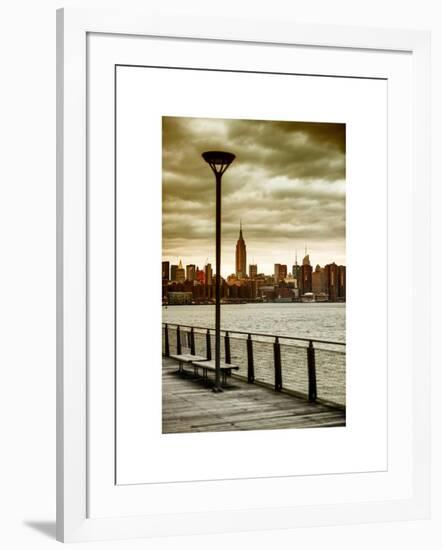 View of the Skyscrapers of Manhattan with the Empire State Building a Jetty in Brooklyn at Sunset-Philippe Hugonnard-Framed Art Print