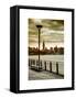 View of the Skyscrapers of Manhattan with the Empire State Building a Jetty in Brooklyn at Sunset-Philippe Hugonnard-Framed Stretched Canvas