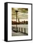 View of the Skyscrapers of Manhattan with the Empire State Building a Jetty in Brooklyn at Sunset-Philippe Hugonnard-Framed Stretched Canvas