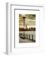 View of the Skyscrapers of Manhattan with the Empire State Building a Jetty in Brooklyn at Sunset-Philippe Hugonnard-Framed Art Print