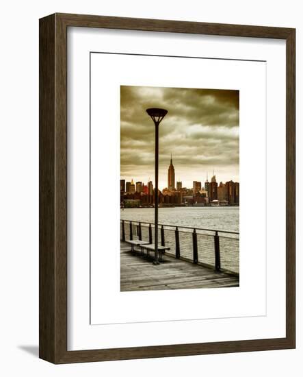 View of the Skyscrapers of Manhattan with the Empire State Building a Jetty in Brooklyn at Sunset-Philippe Hugonnard-Framed Art Print