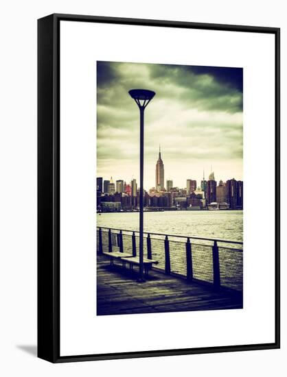 View of the Skyscrapers of Manhattan with the Empire State Building a Jetty in Brooklyn at Sunset-Philippe Hugonnard-Framed Stretched Canvas