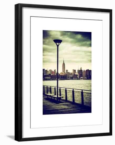 View of the Skyscrapers of Manhattan with the Empire State Building a Jetty in Brooklyn at Sunset-Philippe Hugonnard-Framed Art Print