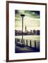 View of the Skyscrapers of Manhattan with the Empire State Building a Jetty in Brooklyn at Sunset-Philippe Hugonnard-Framed Art Print