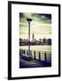 View of the Skyscrapers of Manhattan with the Empire State Building a Jetty in Brooklyn at Sunset-Philippe Hugonnard-Framed Art Print