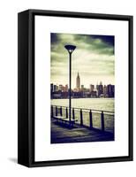 View of the Skyscrapers of Manhattan with the Empire State Building a Jetty in Brooklyn at Sunset-Philippe Hugonnard-Framed Stretched Canvas