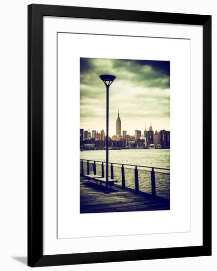 View of the Skyscrapers of Manhattan with the Empire State Building a Jetty in Brooklyn at Sunset-Philippe Hugonnard-Framed Art Print