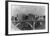 View of the Spokane Skyline - Spokane, WA-Lantern Press-Framed Art Print