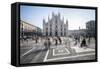 View of the square and the gothic Duomo, the icon of Milan, Milan, Lombardy, Italy, Europe-Roberto Moiola-Framed Stretched Canvas