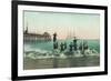 View of the Surf, Balboa in the Distance - Santa Cruz, CA-Lantern Press-Framed Premium Giclee Print