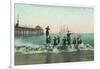 View of the Surf, Balboa in the Distance - Santa Cruz, CA-Lantern Press-Framed Art Print