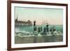 View of the Surf, Balboa in the Distance - Santa Cruz, CA-Lantern Press-Framed Art Print