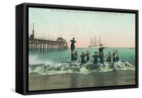 View of the Surf, Balboa in the Distance - Santa Cruz, CA-Lantern Press-Framed Stretched Canvas