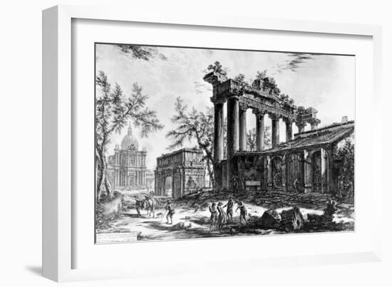 View of the Temple of Concord with the Arch of Septimius Severus and the Church of Santa Martina,…-Giovanni Battista Piranesi-Framed Giclee Print