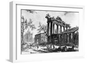 View of the Temple of Concord with the Arch of Septimius Severus and the Church of Santa Martina,…-Giovanni Battista Piranesi-Framed Giclee Print