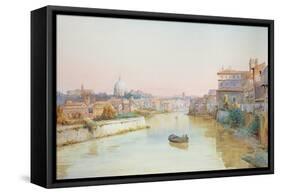 View of the Tevere from the Ponte Sisto (W/C on Paper)-Ettore Roesler Franz-Framed Stretched Canvas