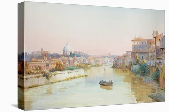 View of the Tevere from the Ponte Sisto (W/C on Paper)-Ettore Roesler Franz-Stretched Canvas