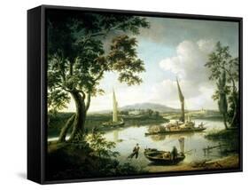 View of the Thames from Keen Edge Ferry, Shillingford - Looking Across to Dorchester-John Thomas Serres-Framed Stretched Canvas