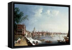 View of the Thames looking towards St Paul's Cathedral from the Gardens of Somerset House-William James-Framed Stretched Canvas