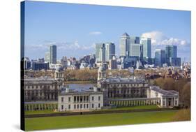 View of the The Old Royal Naval College and Canary Wharf, Taken from Greenwich Park, London-Charlie Harding-Stretched Canvas