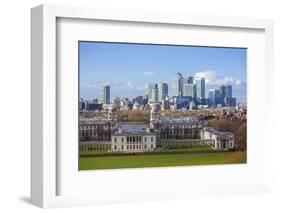 View of the The Old Royal Naval College and Canary Wharf, Taken from Greenwich Park, London-Charlie Harding-Framed Photographic Print