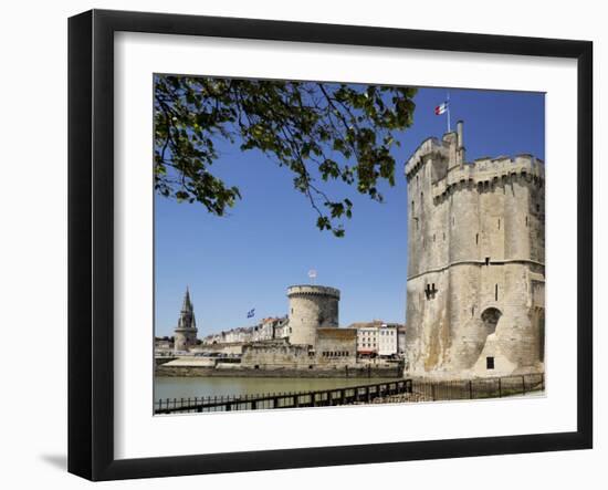 View of the Three Towers at the Entrance to Vieux Port, La Rochelle, Charente-Maritime-Peter Richardson-Framed Premium Photographic Print