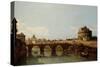 View of the Tiber in Rome with the Castel Sant'angelo, C.1743 (Oil on Canvas)-Bernardo Bellotto-Stretched Canvas