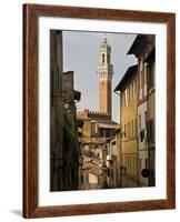 View of the Torre Del Mangia and Old Streets in Siena, Tuscany, Italy, Europe-John Woodworth-Framed Photographic Print