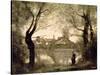 View of the Town and Cathedral of Mantes Through the Trees, Evening-Jean-Baptiste-Camille Corot-Stretched Canvas