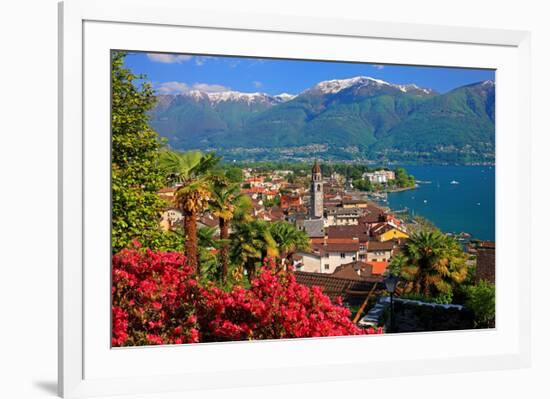 View of the Town Centre with Parish Church and Lake, Ascona, Lake Maggiore, Switzerland-null-Framed Premium Giclee Print