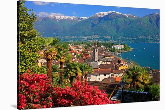 View of the Town Centre with Parish Church and Lake, Ascona, Lake Maggiore, Switzerland-null-Stretched Canvas