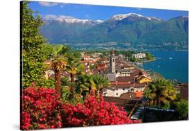 View of the Town Centre with Parish Church and Lake, Ascona, Lake Maggiore, Switzerland-null-Stretched Canvas