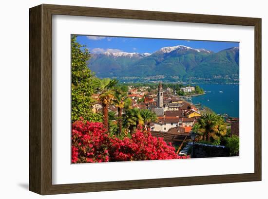 View of the Town Centre with Parish Church and Lake, Ascona, Lake Maggiore, Switzerland-null-Framed Art Print