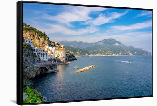 View of the town in Spring, Atrani, Amalfi Coast (Costiera Amalfitana), Campania-Lorenzo Mattei-Framed Stretched Canvas