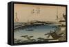 View of the Toyo River, Where a Long Bridge Stretches-Utagawa Hiroshige-Framed Stretched Canvas