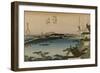 View of the Toyo River, Where a Long Bridge Stretches-Utagawa Hiroshige-Framed Art Print