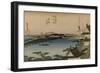 View of the Toyo River, Where a Long Bridge Stretches-Utagawa Hiroshige-Framed Art Print