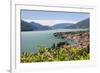 View of the typical village of Gravedona surrounded by Lake Como and gardens, Italian Lakes, Italy-Roberto Moiola-Framed Photographic Print