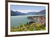 View of the typical village of Gravedona surrounded by Lake Como and gardens, Italian Lakes, Italy-Roberto Moiola-Framed Photographic Print